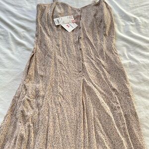 Beige Spaghetti Strap Dress with Black Dots